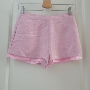 Pink shiny high-waisted dressy shorts